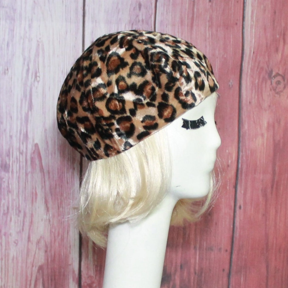 Velvet leopard beret hat - Picture 3 of 5